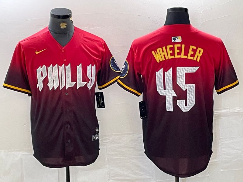 Men Philadelphia Phillies 45 Wheeler Red City Edition Nike 2024 MLB Jersey style 1